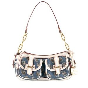 Dooney & Bourke Blue Monogram Denim Shoulder Bag with Cream Trim
